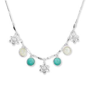 Lucky Brand Womens Silver-Tone Stone & Flower Collar Necklace